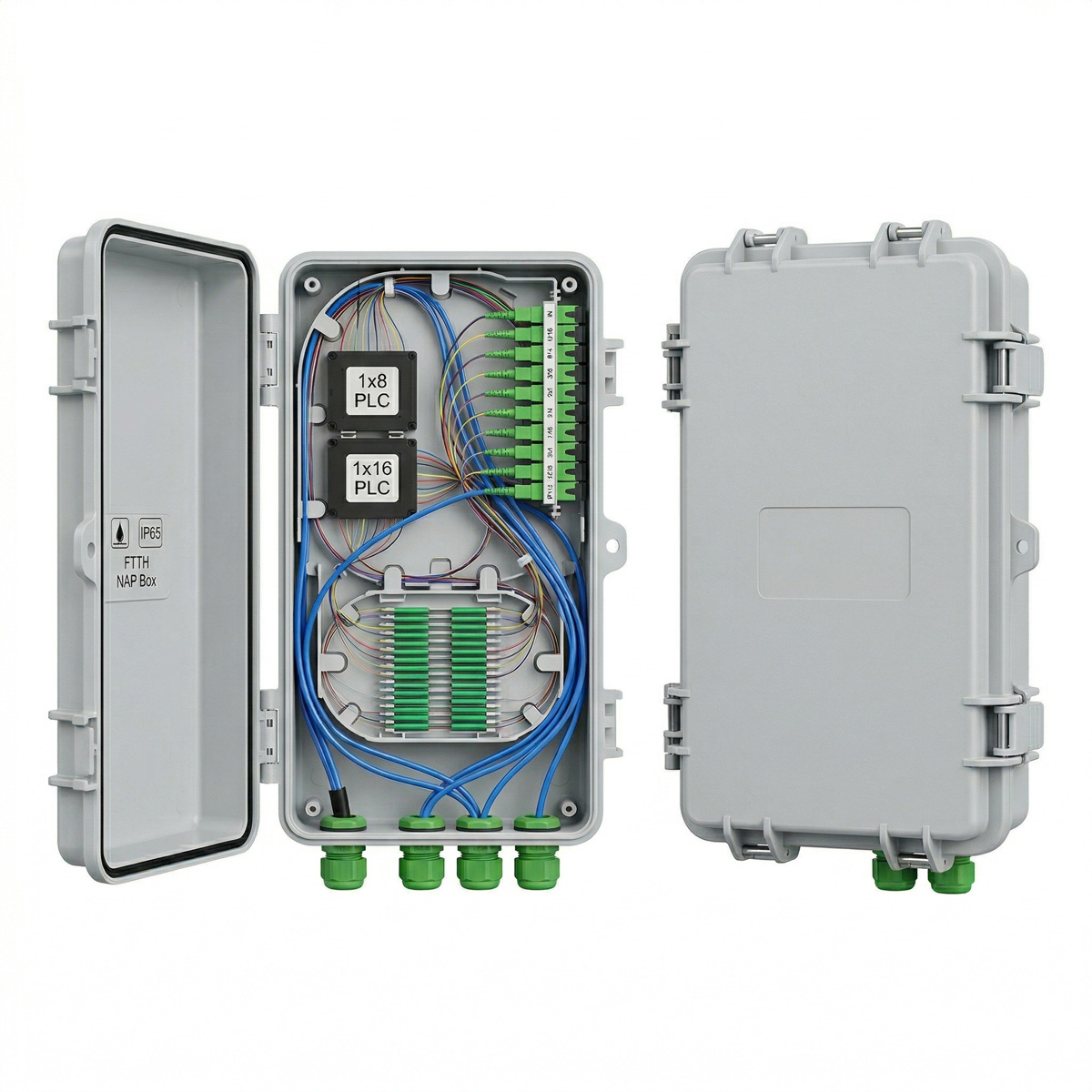 Caja NAP IP65 para Fibra Óptica FTTH con Splitter SC 1x8 / 1x16